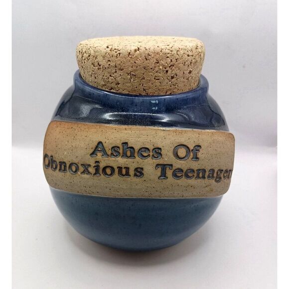 Handcrafted Tumbleweed Pottery Ashes Of Obnoxious Teenager Jar With Cork Lid - Picture 1 of 6